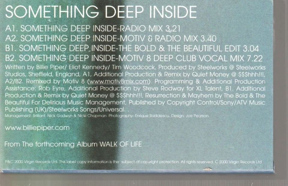 Billie Piper Something Deep Inside cassette Europe Innocent 2000 card outer slip - Image 2 of 2