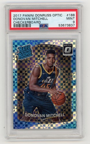 2017 Donruss Optic #188 DONOVAN MITCHELL Rated Rookie Checkerboard RC SP PSA 9