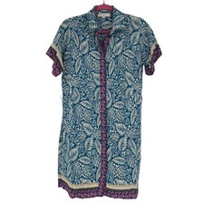 LOFT Size 4 Palm Collared Tie Waist Mini Dress in Grotto Teal - MISSING TIE BELT