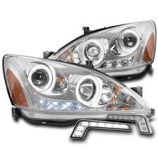 For 03-07 Honda Accord Halo Led Chrome Projector Headlight Headlamp Wbumper Drl For 03-07 Honda Accord Halo Led Chrome Projector Headlight Headlamp Wbumper Drl