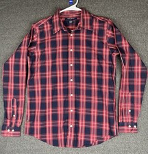 Brooks Brothers Fleece Shirt Boys Large Red Blue Plaid Long Sleeve Button Up