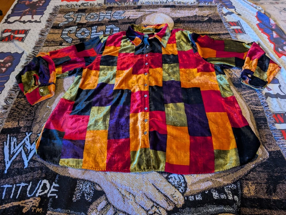 Chaqueta/top vintage blanca ciervo para mujer a cuadros con botones multicolor para mujer 22w/24w Foto 2 de 4