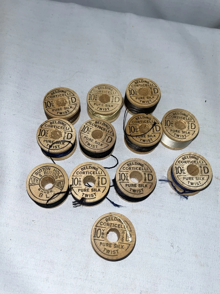 Belding Corticelli Buttonhole Pure Silk Twist Thread 12 Spools Fly Fishing Vtg - Image 2 of 3