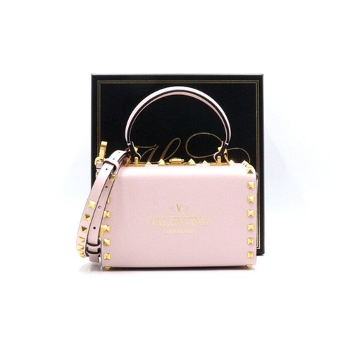 Valentino Rockstud Alcove Gray Pink Calf Box Tote and Shoulder Bag 152894585