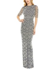 Mac Duggal Beaded Fringe Quarter Sleeve Column Gown Women's