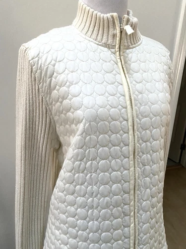 OFF WHITE Giacca maglione trapuntato Laura Scott panna maglia costine donna XL full zip