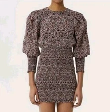 Rebecca Minkoff Red Floral Long Sleeve Smocked Tabby Miini Dess Size Medium