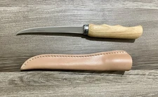 Vintage Fish Filet Knife In Leather Sheath 6" Blade with Wood Handle Sharp!!