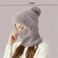 Winter Knit Hat with Fleece Lining and Ear Flaps 3-in-1 Beanie Scarf Mask Set