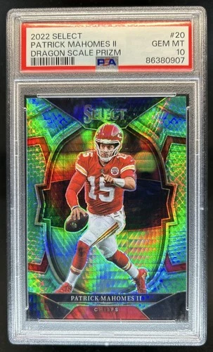2022 Panini Select Patrick Mahomes II Dragon Scale Prizm Concourse #/89 PSA 10