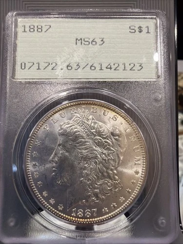 1887 S Morgan Silver Dollar PCGS MS-63 OGH Rattler CAC