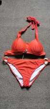 WOMEN'S 2 PIECE BIKINI SET BOOHOO BAHAMAS MOULDED TRIANGLE BIKINI RED  UK 12 NEW