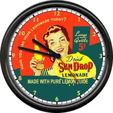 Sun Drop Soda Pop Girl Diner Style Restaurant Retro Sign Wall Clock