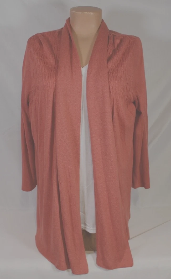 August Silk Long Sleeve Open Front Cardigan Knit Sweater Color Siena Womens M