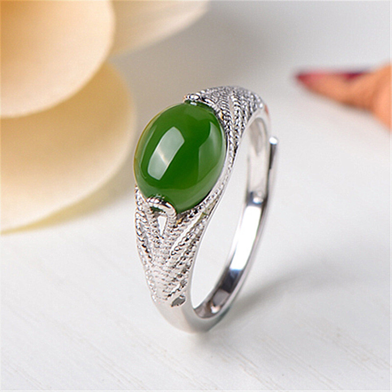 Green Natural Jade Rings Real Jewelry Luxury Carved Gemstone 925