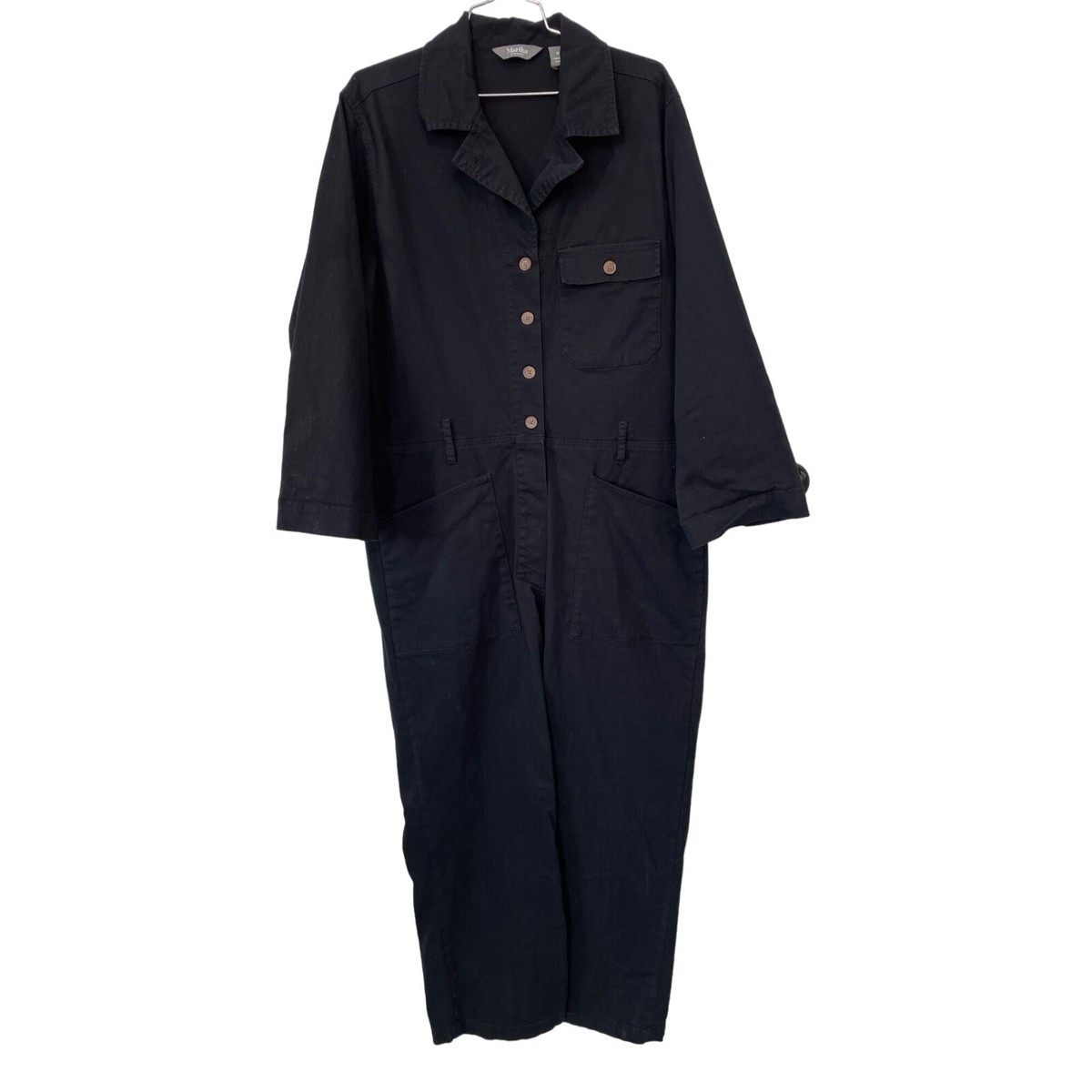 Martha Stewart Utility Button Front Jumpsuit Womens M Black Cotton Blend  Modern