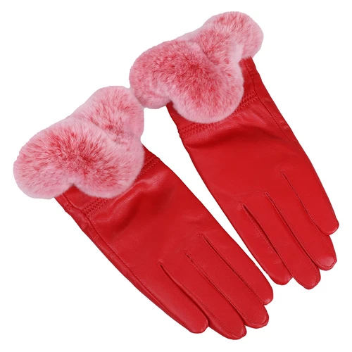 Women's Winter Genuine Leather Gloves Rex Rabbit Fur Warm Trim Cuff Velvet Lined - Picture 48 of 88