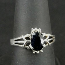 Ring Silver Blue Sapphire Oval Stone Sterling 925 Size 7.5 Ring Band 7 1/2