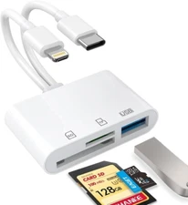 SD Card Reader for IPhone, IPad, USB C and Lightning Dual Port SD Card Adapter