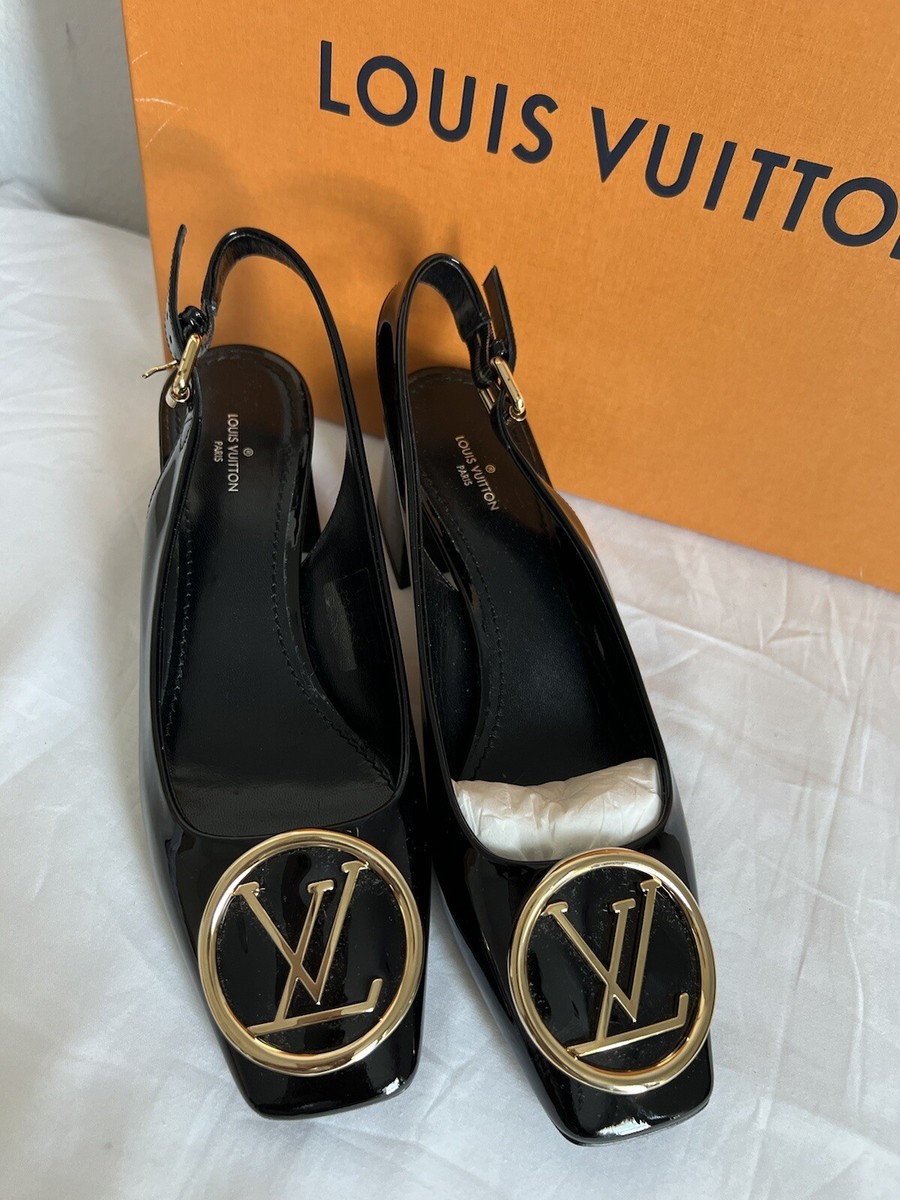 LOUIS VUITTON Patent Calfskin Madeleine Slingback Pumps Black Size