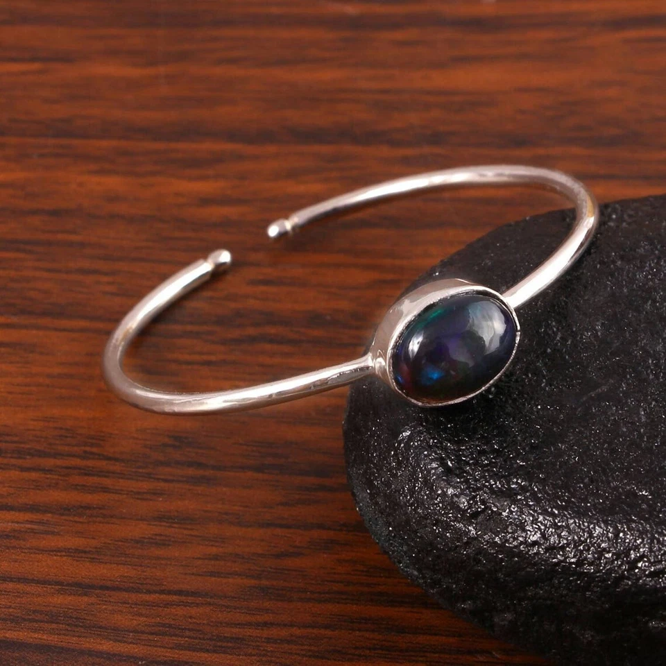 Schwarz Opal Armband-Stulpe Armband 925 Sterlingsilber Verstellbar Ring Gift Für - Bild 2 von 4