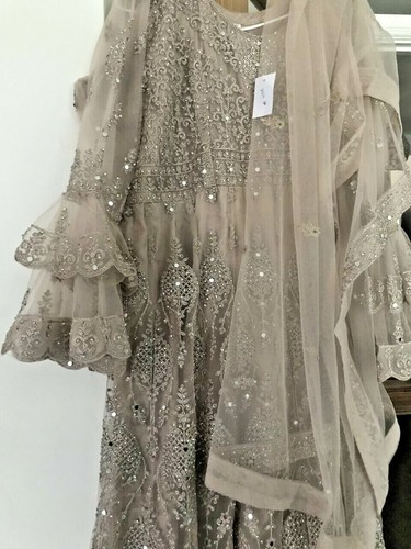 Dress Asian Wedding Party Wear Pakistani Formal Occasion Eid Layered Mirrored - Picture 3 of 12