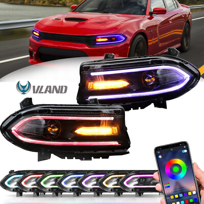 2* LED Projector Headlights RGB Color Change Lamps For 2015-2023 Dodge Charger