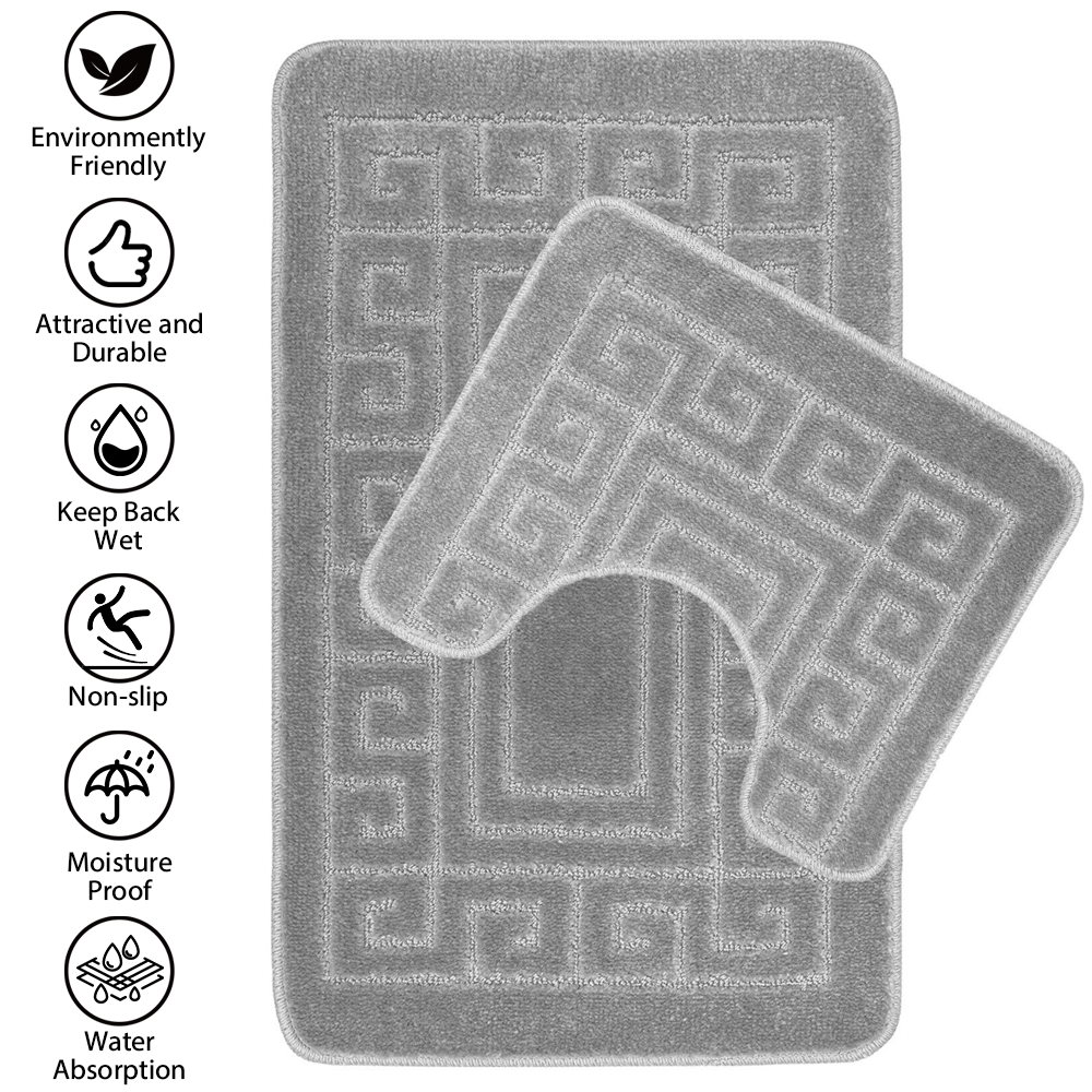 Non Slip Bath Mat 2 Piece Set Soft Pedestal Set Toilet Bathroom Jacquard Rugs UK eBay
