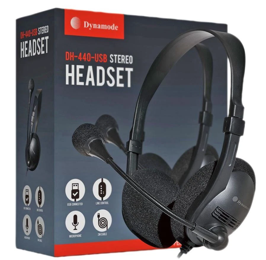 DYNAMODE - USB Over-Head Stereo Headphones, Black - Image 3 of 3