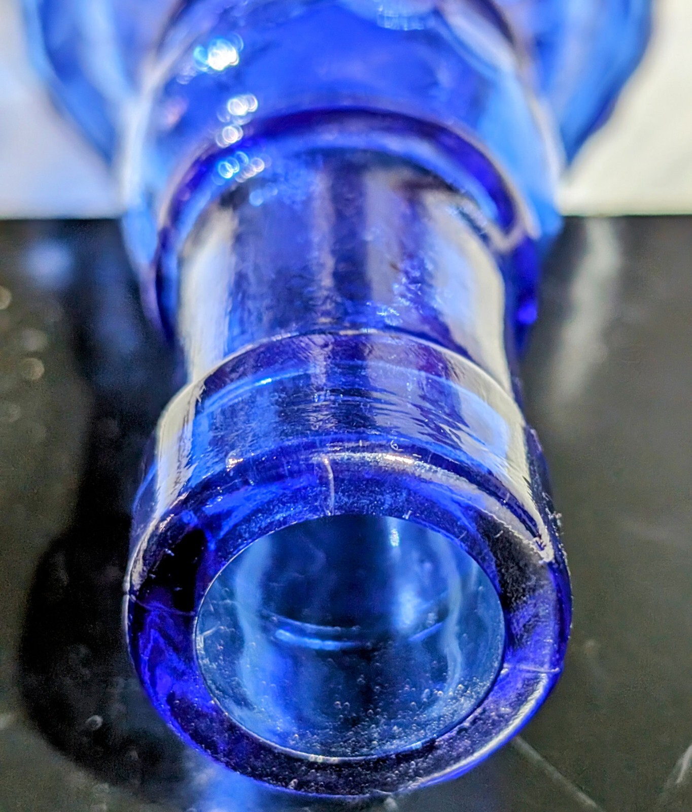 Decorative Blue Glass Bottle Embossed Rope Design Home Decor 12" Collectible Vtg
