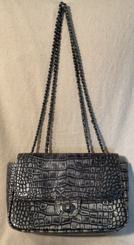 Patricia Nash Lorenza Distressed Croc Metallic Silver Beautiful Handbag - Picture 1 of 12