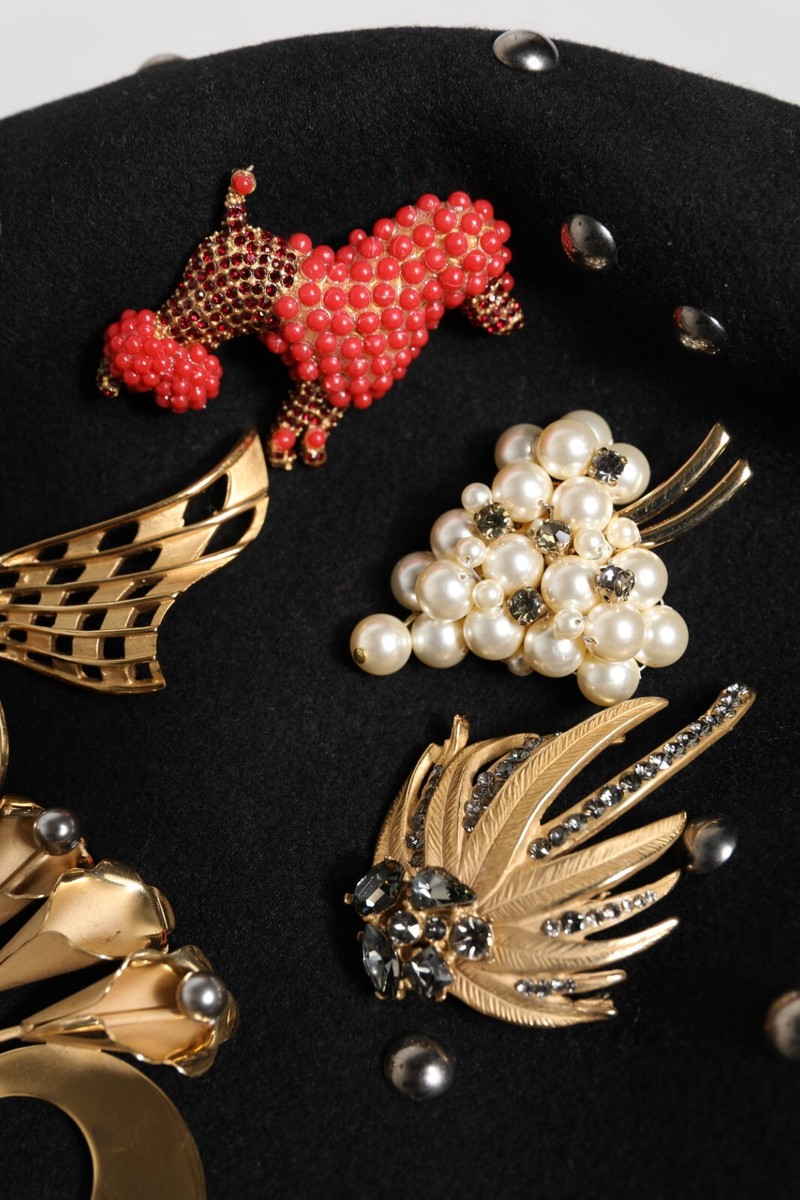 DOLCE & GABBANA Hat Black Wool Multicolor Embellishment