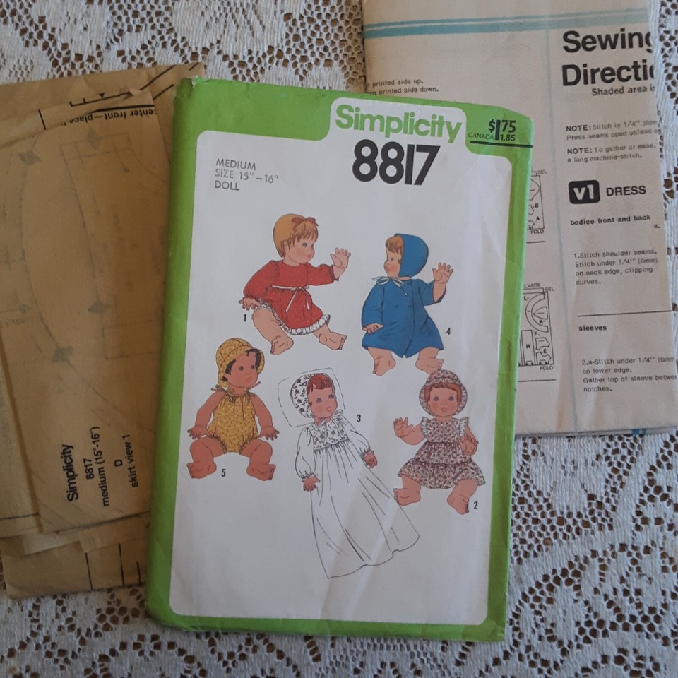 Vintage Baby Doll Sewing Pattern 15/ 16" SIMPLICITY 8817 UNCUT 1978
