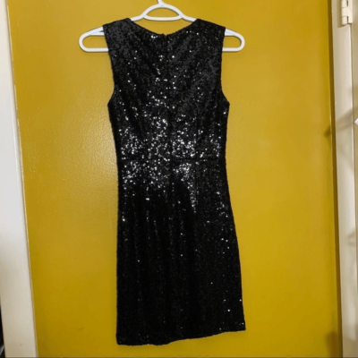 tobi black sequin dress TOBI Shimmering Sequin Dress Stretch Black Plunging Neckline Size Small
