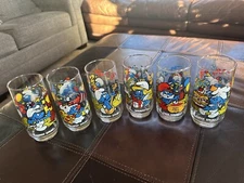 Vintage 1983 Smurf's Peyo Drinking Glasses Complete Set of 6 Excellent