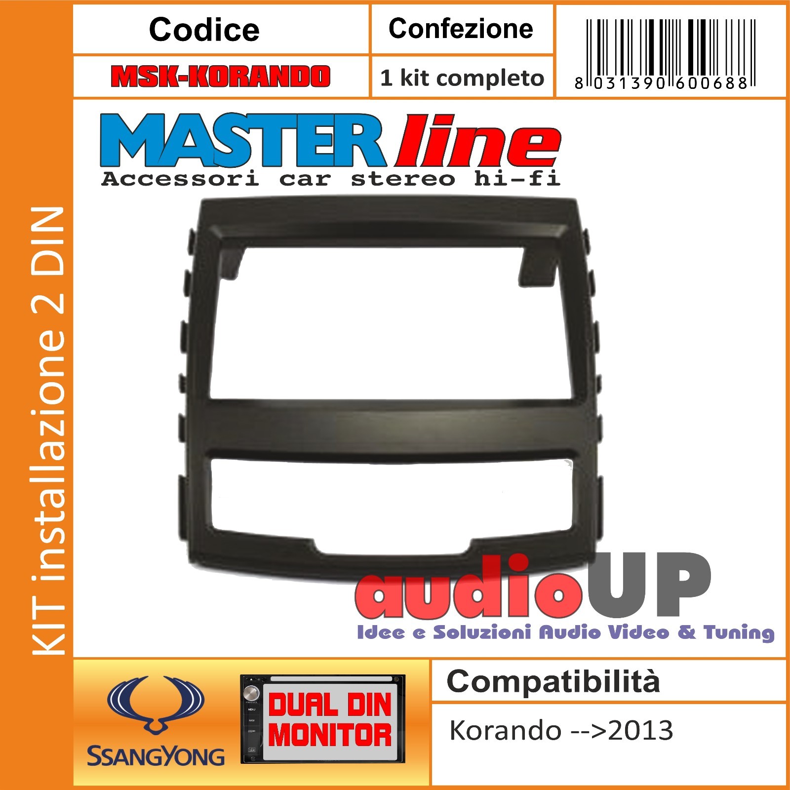Mascherina Autoradio 2 DIN Ssangyong Korando 2010-2013 | Kit Montaggio Full