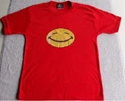 T-Shirt Happy Smiley Face Dazed Grin UNISEX Cotton Red Yellow Small Size Short