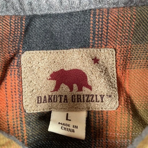 Dakota Grizzly Mens Plaid Flannel Shirt Long Sleeve Snap Orange Grey Size L - Image 2 of 4