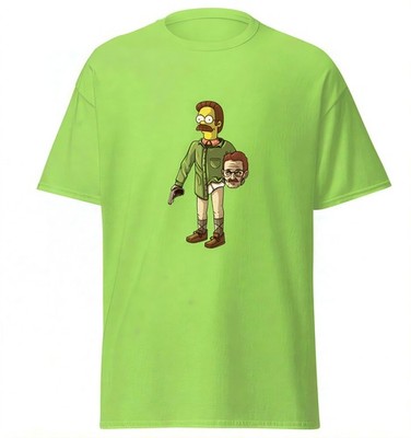 The Simpsons Breaking Bad T-Shirt Ned Flanders vs Walter White Neon Green Tee 2X