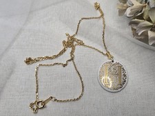 Vintage H Necklace Long Gold-Tone Chain Oval Ceramic Painted Initial Pendant
