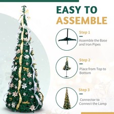 7FT Christmas Tree Artificial Pre-lit w/ Light, Ornaments for In/Outdoor Decor