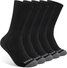 Mens 100% Cotton Moisture Wicking Cushioned Crew Socks, Athletic Performance ...