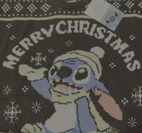 Disney Lilo & Stitch Navidad Feo Suéter Manga Larga Talla Grande Negro - Imagen 1 de 4