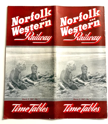 March 2, 1947 VINTAGE NORFOLK & WESTERN RAILWAY TRAIN TIME TABLES - EC