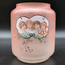 Antike Glas Vase Mit Kindern Um 1900 Goldrand Blumen Glasvase Bemalt