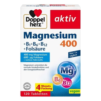 ✅ Doppelherz Magnesium 400 + B1 + B6 + B12 + Folsäure Tabletten 120 St 16350185 - Bild 1 von 4