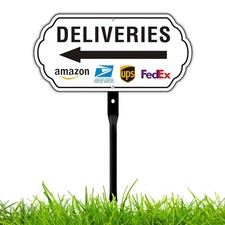 Deliveries Sign with Arrow Left 12  x6  Aluminum Metal Sign with 18 