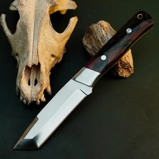 Gift-Ready 8.9" Damascus / Steel Knife Full Tang Hunt it Hunt + Leather Sheath