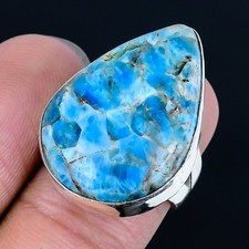 Radiant Neon Blue Apatite Gemstone 925 Sterling Silver Jewelry Ring Size 7