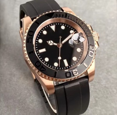 Herren Custom Uhr Seiko NH35 Uhrwerk Roségold Schwarz 40mm 
